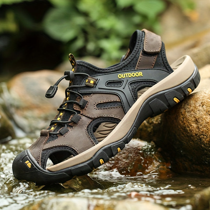 Men's Leather Fisherman Sandals with Closed Toe - Breathable Summer Sandals for Walking, Hiking & Casual Outdoor Wear | Thomler