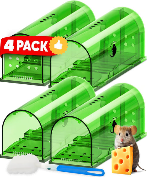 Humane Live Catch Mouse Traps Set of 4 Reusable No-Kill Rodent Catchers with Clear Viewing Windows Safe for Kids Pets Indoor Outdoor Pest Co | Thomler