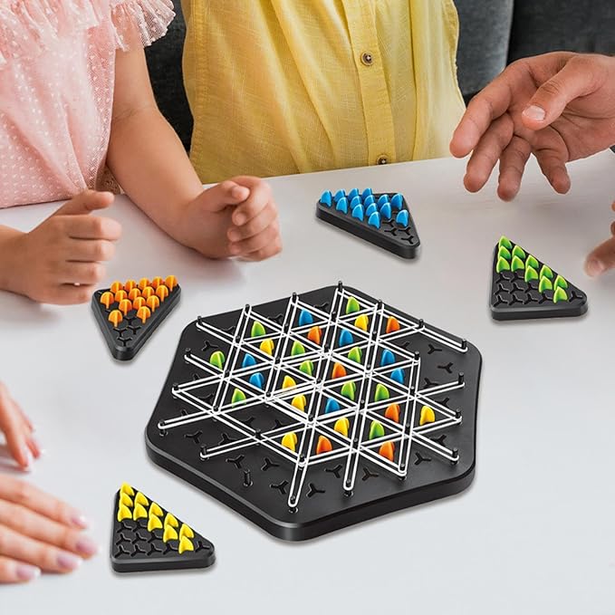 Triangle Strategy Board Game for Kids & Adults – Spatial Reasoning Puzzle with Pegs & Bands for Family Game Night | Thomler