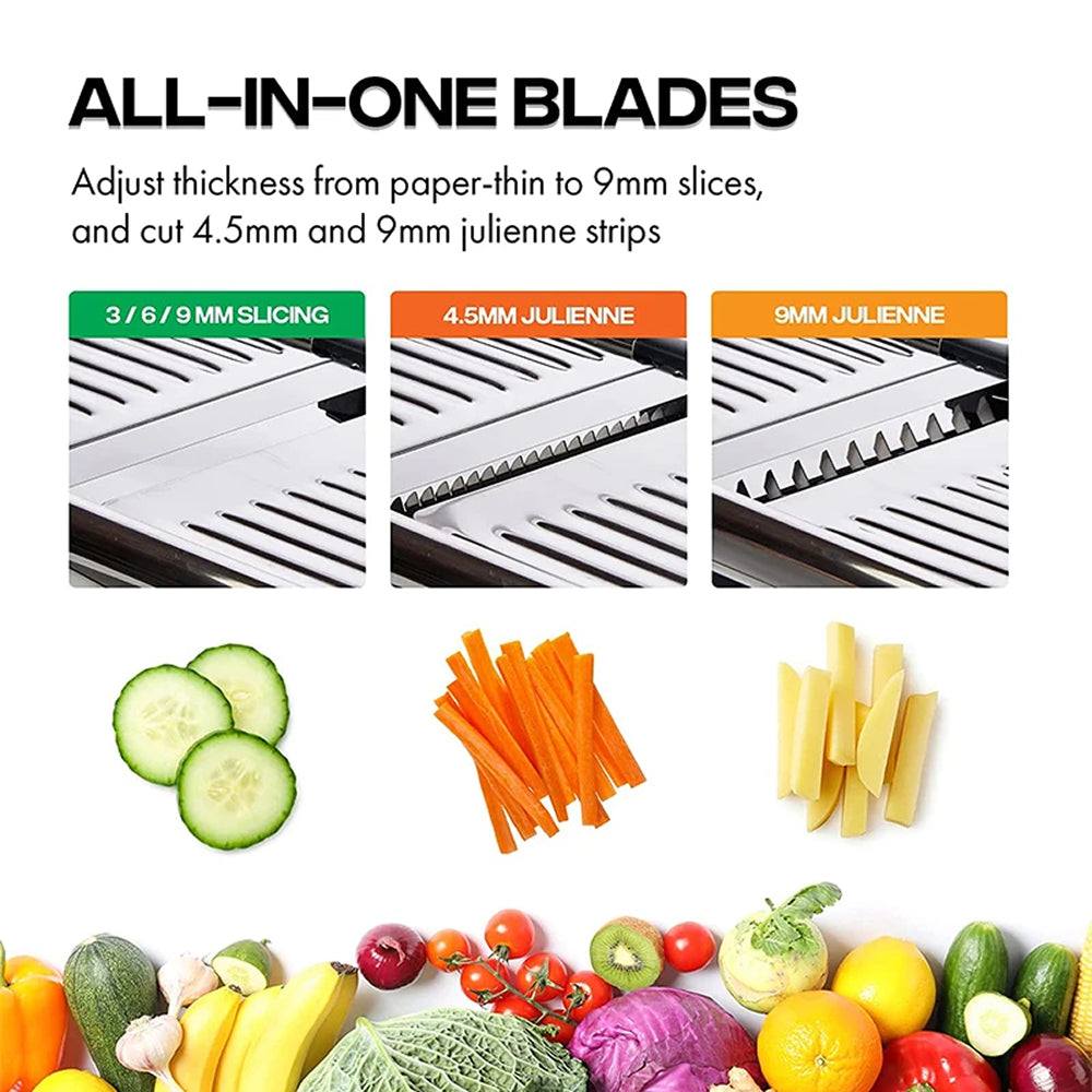Adjustable Vegetable Slicer with 6 Thickness Settings & Safety Guard for Potatoes, Cucumbers, Carrots | Thomler