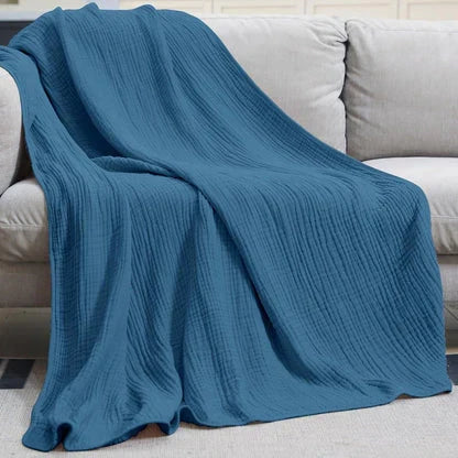 Lightweight Cotton Gauze Throw Blanket – Breathable Summer Layer for Bed, Couch & Chair – Natural Organic Fabric – Soft All-Season Cover | Thomler
