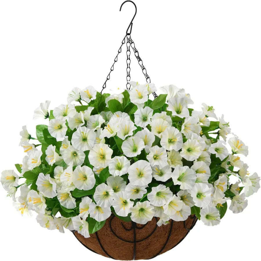 Hanging Basket Flowers Artificial Silk for Outdoor Indoor Decor | Weather-Resistant Faux Blooms in 7 Colors, Year-Round | Thomler