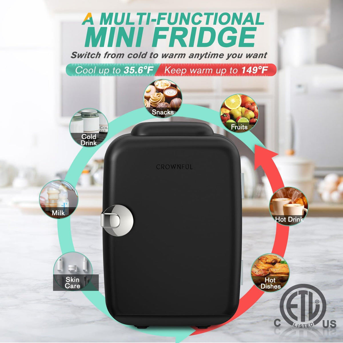 Compact Dual-Function Cooler & Warmer | 4-Liter Countertop Appliance for Beverages, Cosmetics & Snacks | Portable AC/DC Operation | Thomler