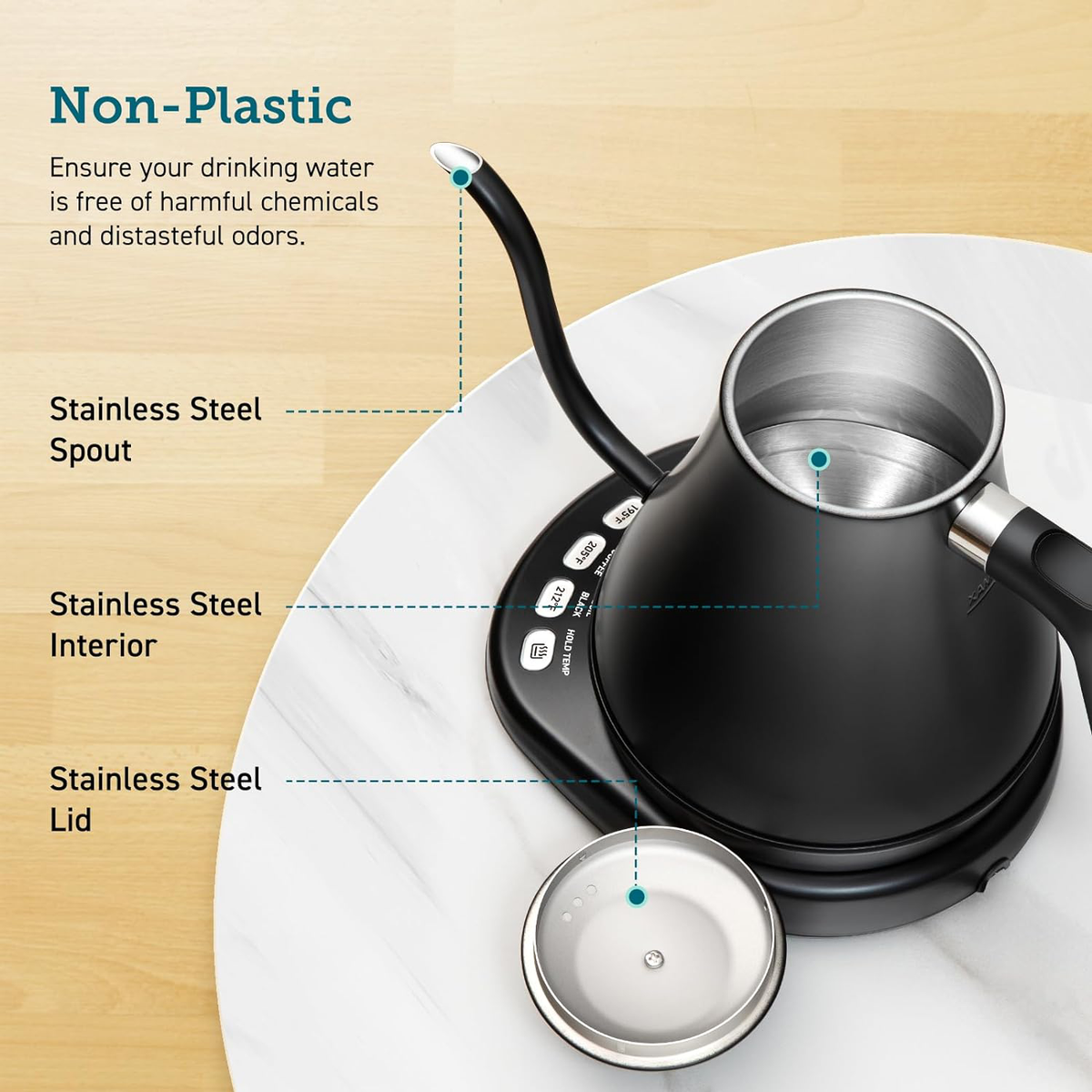 1200W Precision Pour Kettle with Digital Temp Control & Swan Neck Spout for Coffee & Tea | Thomler