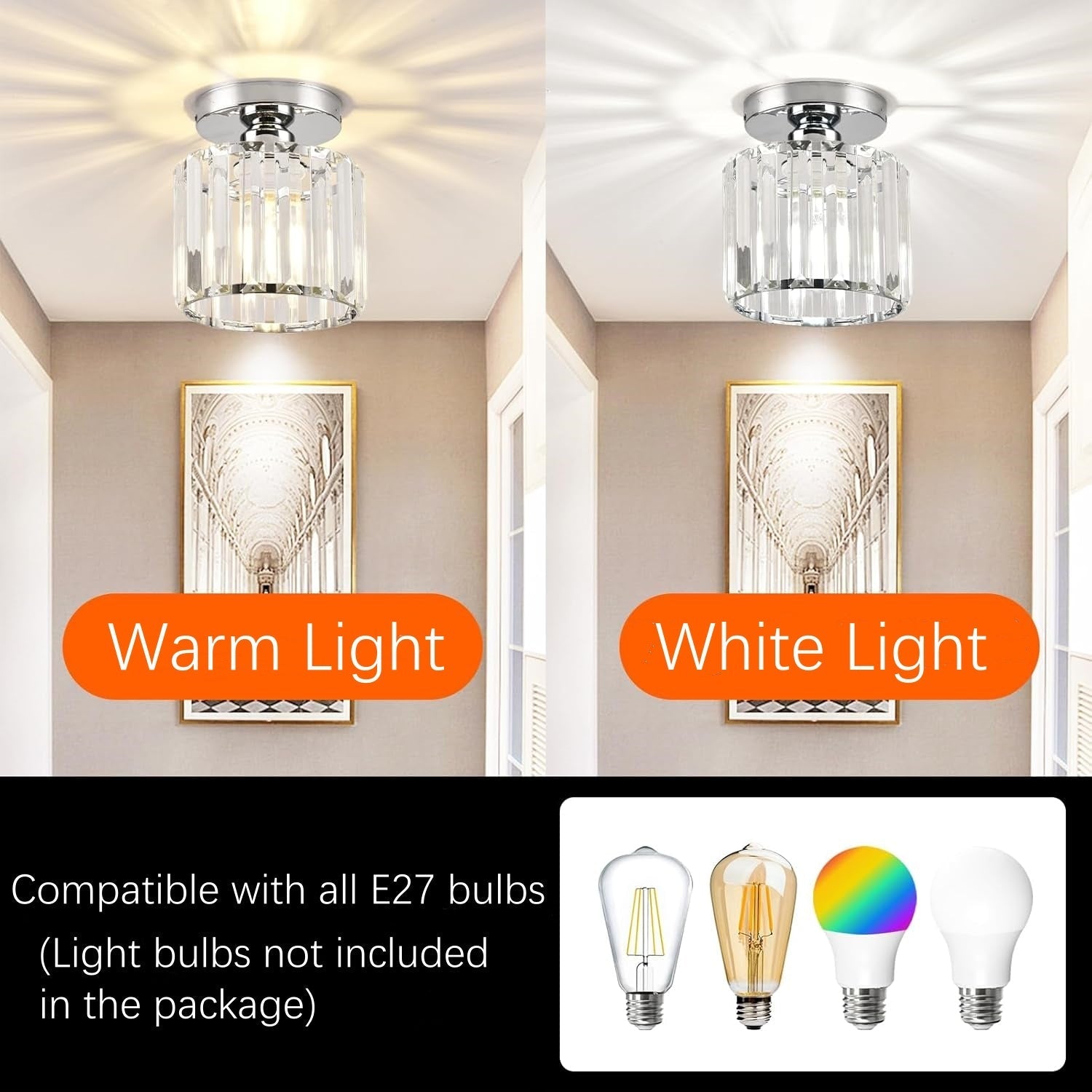 Ceiling Lamp Crystal E27 Black Or Gold Hallway Living Room Bedroom Flush Mount Light Fixture | Thomler