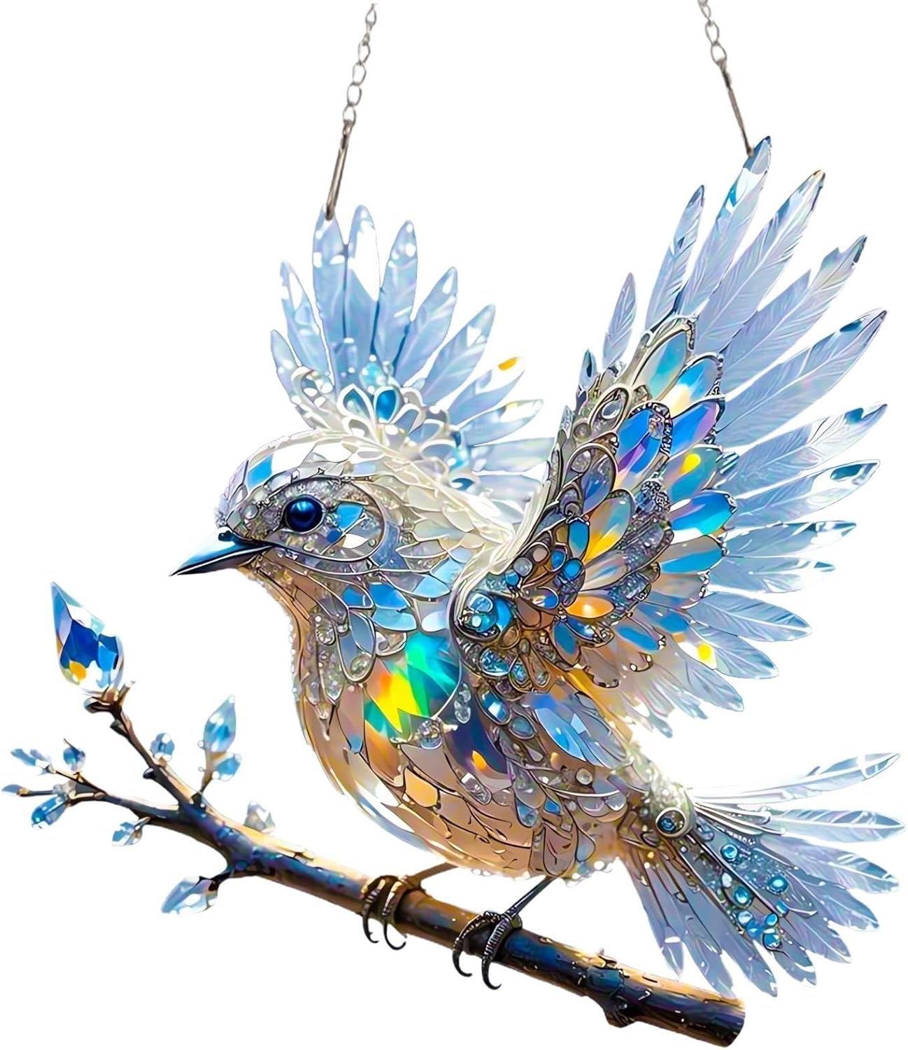 Prism Bird Window Ornament - Rainbow Light Catcher Suncatcher for Home Windows, Crystal Effect Acrylic Decoration 6x6 or 8x8 Inch | Thomler