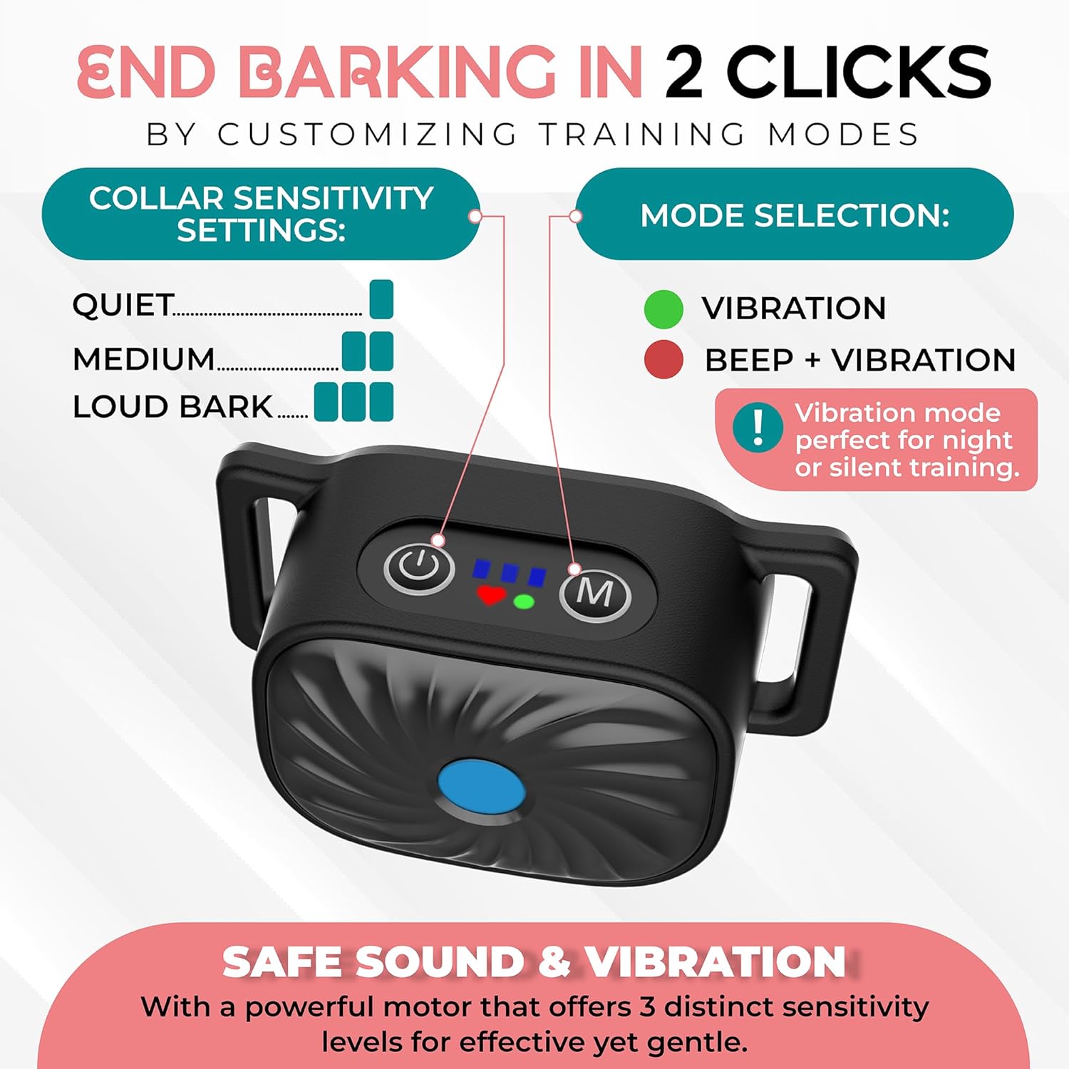 Humane Bark Control Collar for Small Dogs | 4 Vibration Levels & Sound Mode | IP87 Waterproof | Adjustable 6-20 in Neck | Safe Puppy | Thomler