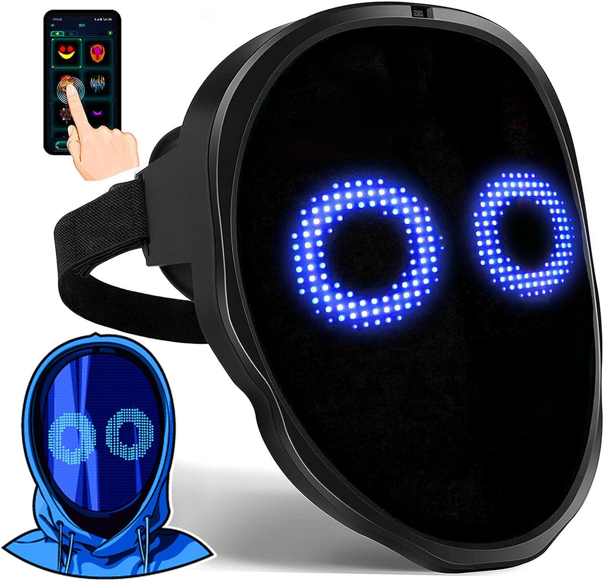 App-Controlled LED Gesture Party Mask with 115+ Animations for Halloween Festivals Raves Concerts Dance Events Electronic Music Night Clubs | Thomler