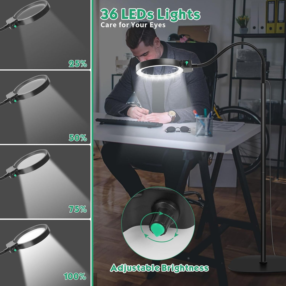 Dual-Magnification LED Desk Lamp – 10X & 30X Illuminated Reading Lens with Flexible Arm for Close-Up Work, Vision Assistance, Hobbies & | Thomler