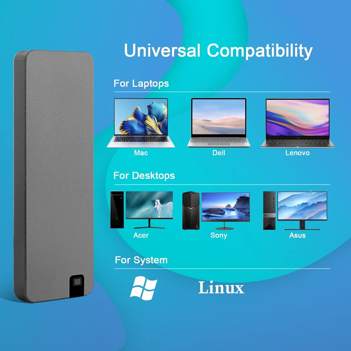Portable SSD External Solid State Drive USB 3.2 Gen 1 Fast Transfer Speed Shockproof Aluminum Case Lightweight Storage for Laptop Desktop | Thomler