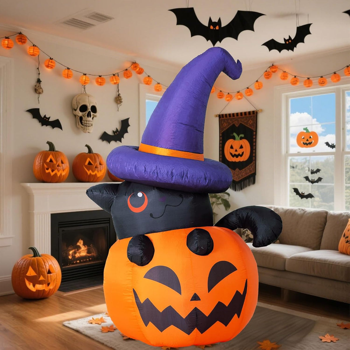 6-Foot Light-Up Jack-o'-Lantern Specter Yard Decoration – Self-Inflating Outdoor Halloween Display with Integrated Illumination | Thomler