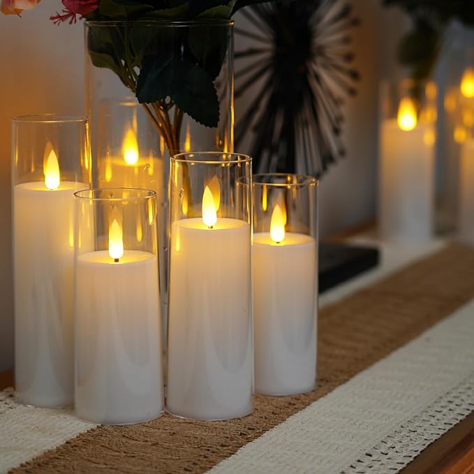 Flameless Candle Acrylic 9 in 9-Piece Set LED Remote Controlled Home Decor Ambient Lighting | Thomler
