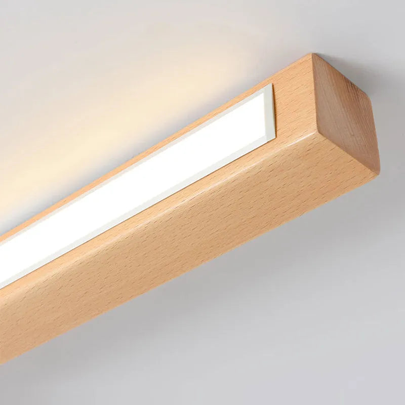 Elongated Flush Mount LED Fixture with Natural Timber Frame for Hallways & Bedrooms | Thomler