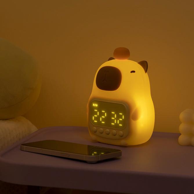 Capybara Night Light Alarm Clock for Kids & Adults | Touch Control Bedside Lamp with Rechargeable Battery & Adjustable Brightness | Thomler