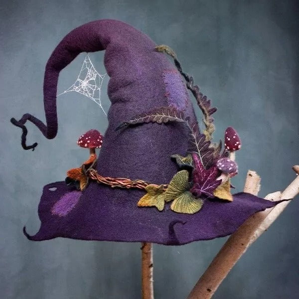 Handcrafted Merino Wool Witch Hat for Halloween Costume Party | Soft Felt Pointed Hat for Adults | Adjustable Nuno Felt Design | Thomler