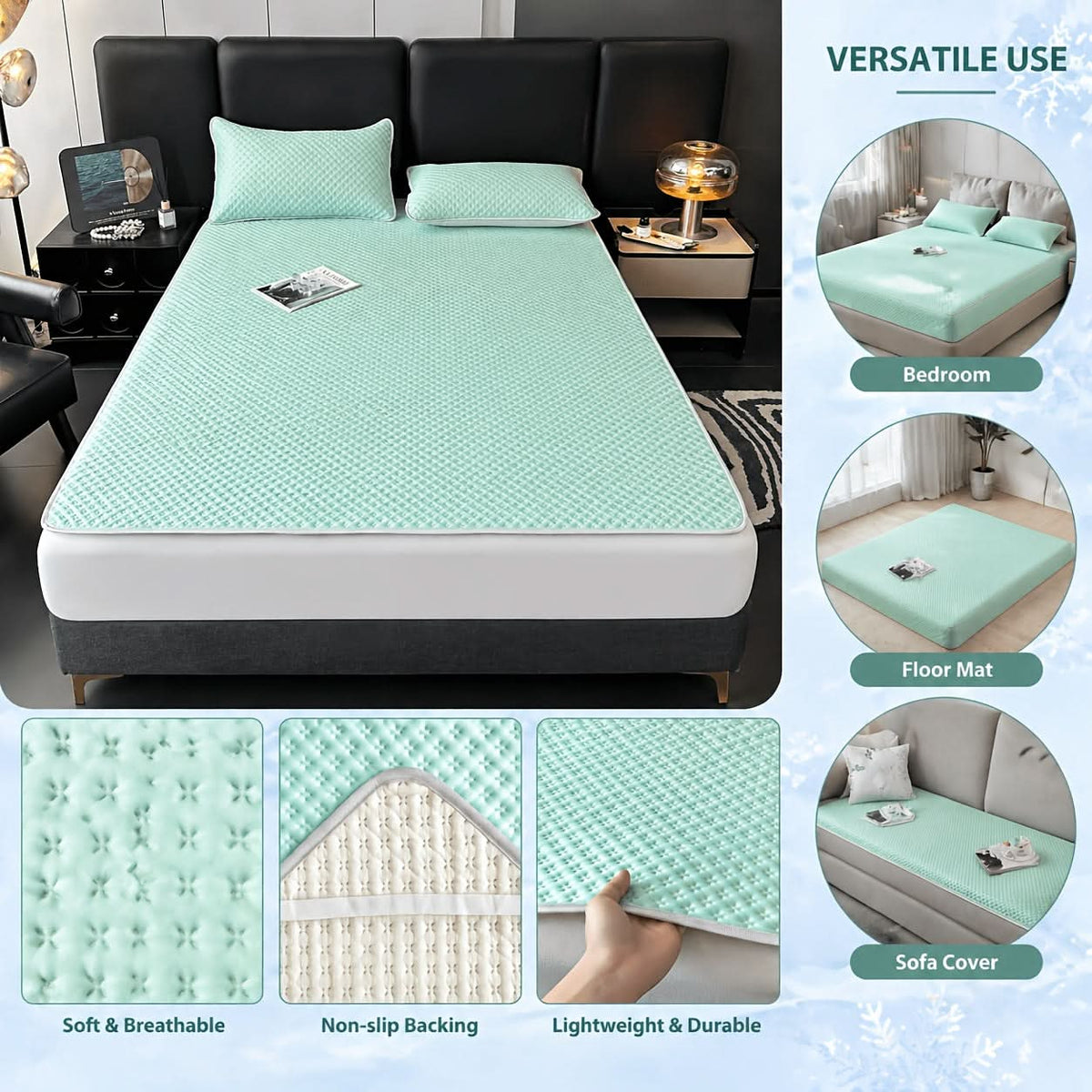 Foldable Cooling Sleep Mat for Summer – Breathable Waffle Texture Bed Pad with Soft Touch Surface – Portable Bedding Topper for Hot Weather | Thomler