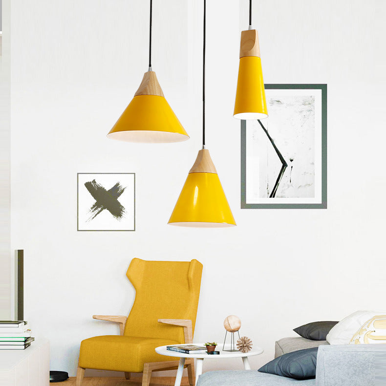 Modern Pendant Light Wood and Aluminum Drum Shade E27 Socket for Kitchen Dining Room Living Room | Thomler