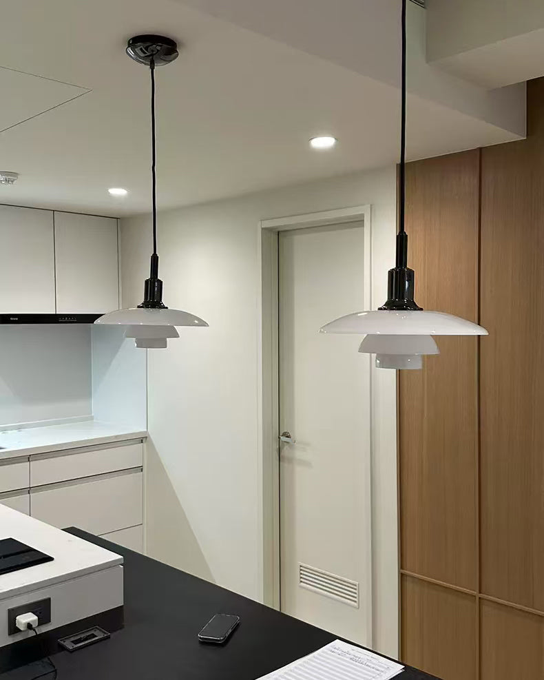 Pendant Light Glass 28.0 cm White Dining Room Scandinavian Hanging Ceiling Lamp Adjustable Cord E27 Soft Ambient Lighting | Thomler