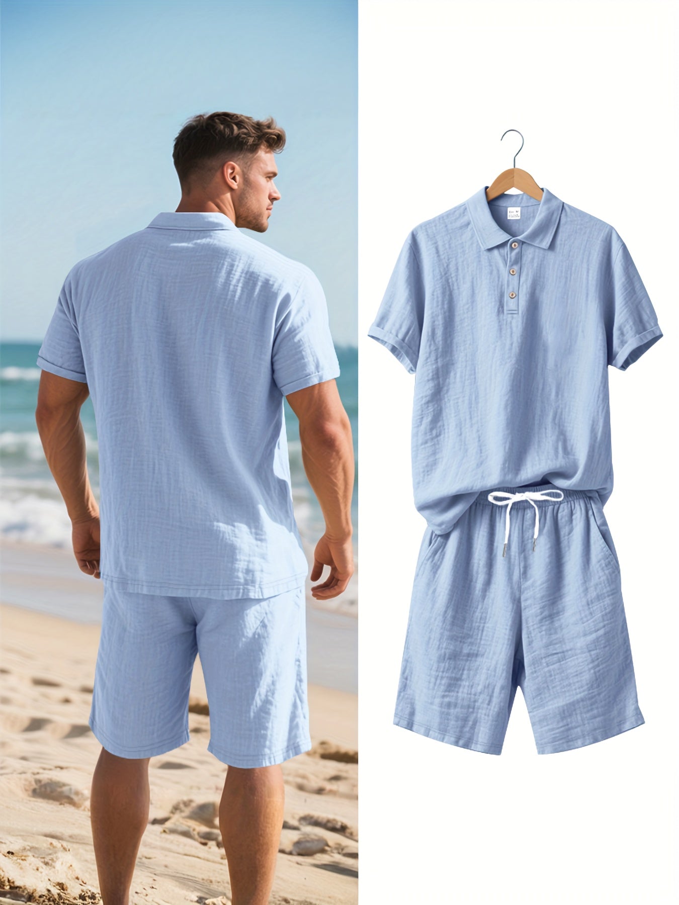 Men's Short-Sleeve Polo & Shorts Linen Set Summer Two-Piece Outfit Lightweight Breathable Casual Wear for Warm Weather | Thomler