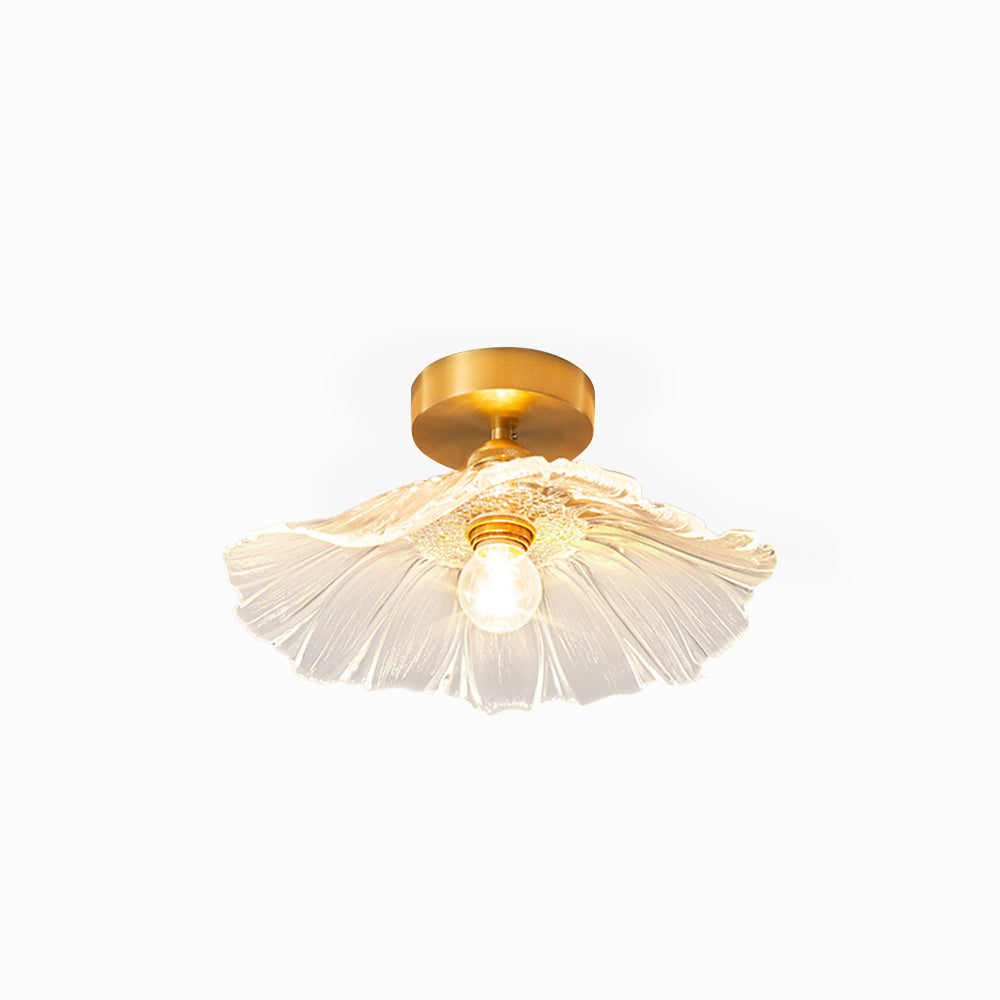 Floral Glass Pendant or Flush Mount Light – Vintage Brass Accent Fixture for Dining Room, Bedroom | Thomler