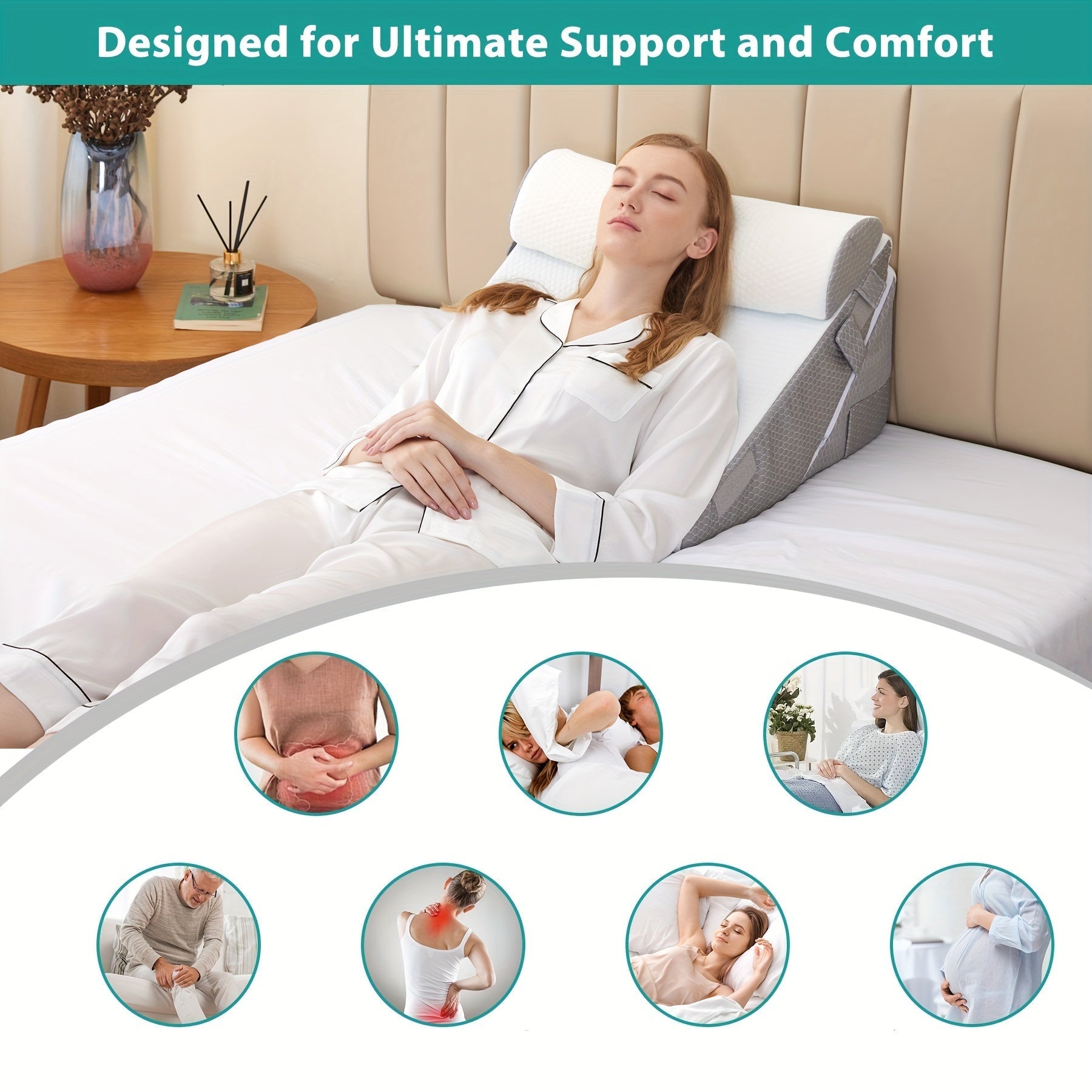 Adjustable Wedge Pillow for Bed – Leg, Back & Knee Support for Sleep & Recovery | Thomler