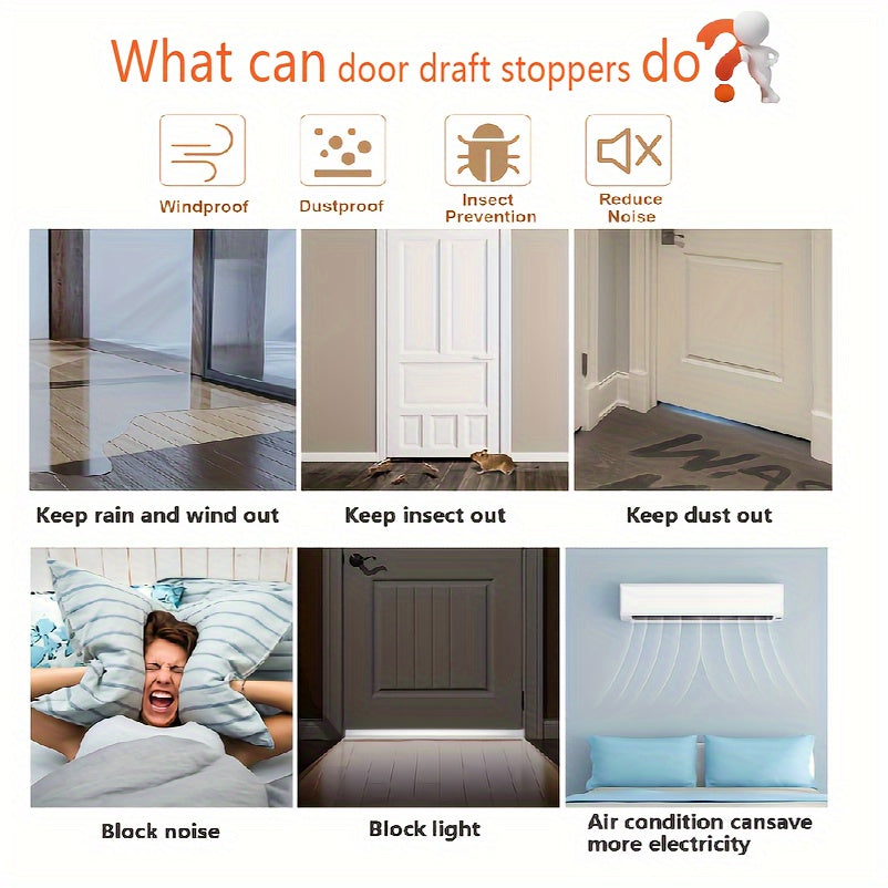 Silicone Door Draft Stopper with Adhesive Backing for Energy Savings & Noise Reduction | Under Door Seal Strip for Home Insulation | Thomler