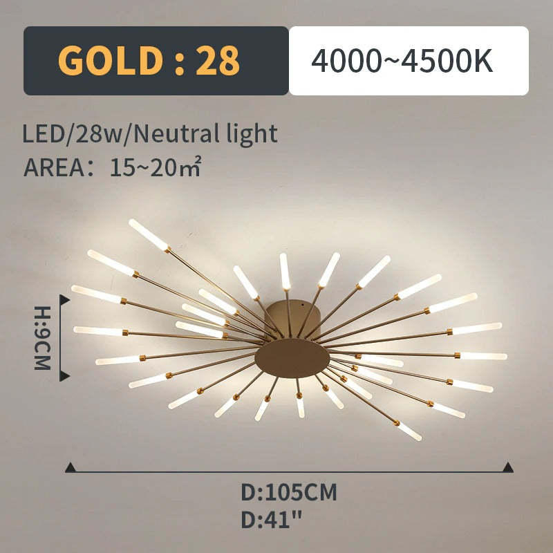 Starburst Flush Mount Ceiling Light Black Gold Modern Firework LED Fixture Bedroom Living Room Natural White Hardwired Indoor | Thomler