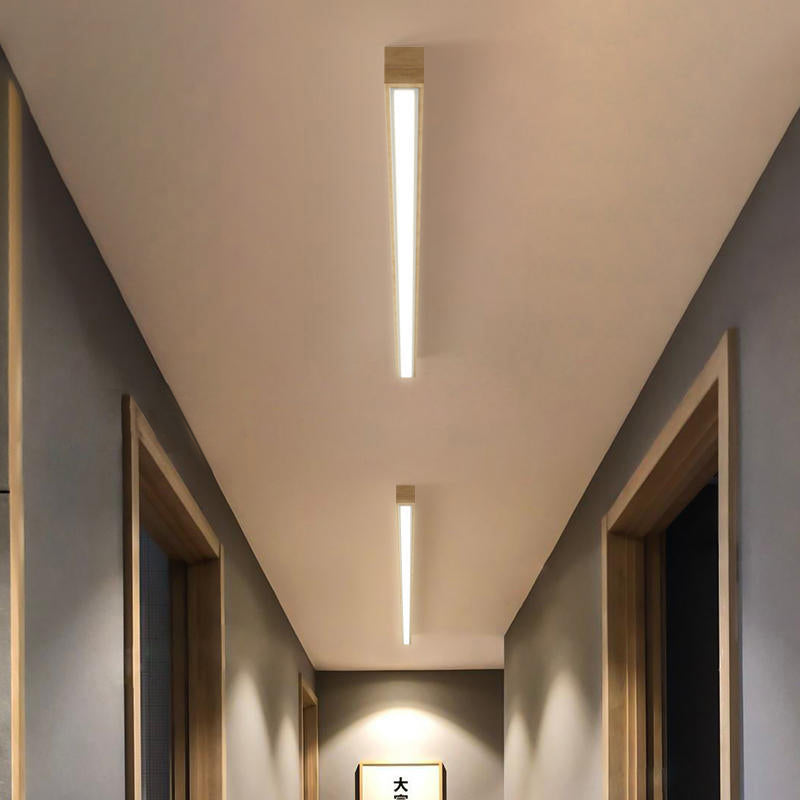 Elongated Flush Mount LED Fixture with Natural Timber Frame for Hallways & Bedrooms | Thomler