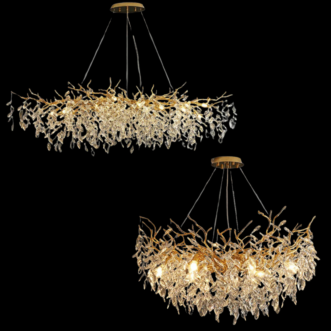 Crystal Chandelier with Tree-Inspired Arms – Aluminum & Glass Fixture for Dining Room, Living Room, Foyer | Thomler