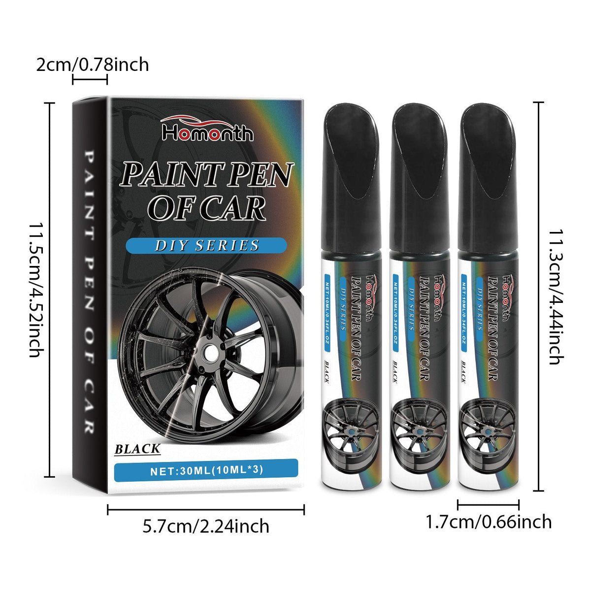 Wheel Touch-Up Paint Pen Set – 3-Pack Black Finish Scratch Repair for Rims & Alloys | Thomler