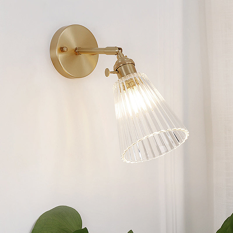 Wall Lamp Ribbed Glass E27 23.0 cm Brass Bedroom Hallway Industrial Loft Reading Light Accent Sconce | Thomler