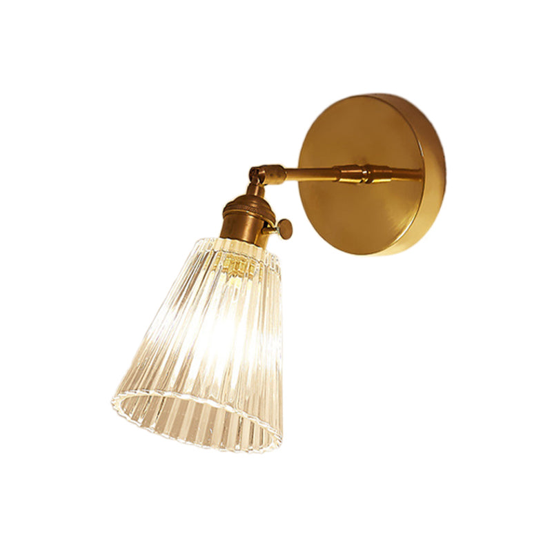 Wall Lamp Ribbed Glass E27 23.0 cm Brass Bedroom Hallway Industrial Loft Reading Light Accent Sconce | Thomler