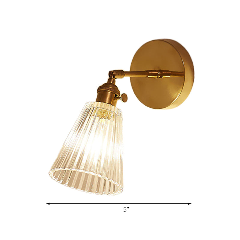 Wall Lamp Ribbed Glass E27 23.0 cm Brass Bedroom Hallway Industrial Loft Reading Light Accent Sconce | Thomler