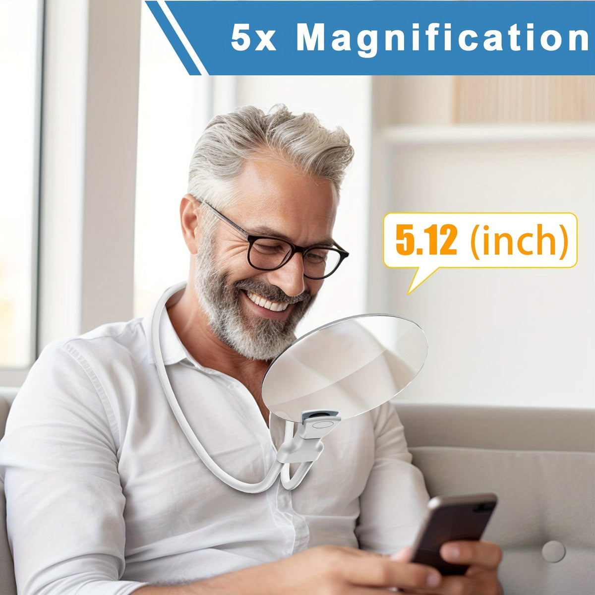 Wearable Neck Magnifying Glass with 5X Lens – Hands-Free Reading Magnifier for Close-Up Work, Needlework, Hobby Projects & Fine Detail Tasks | Thomler
