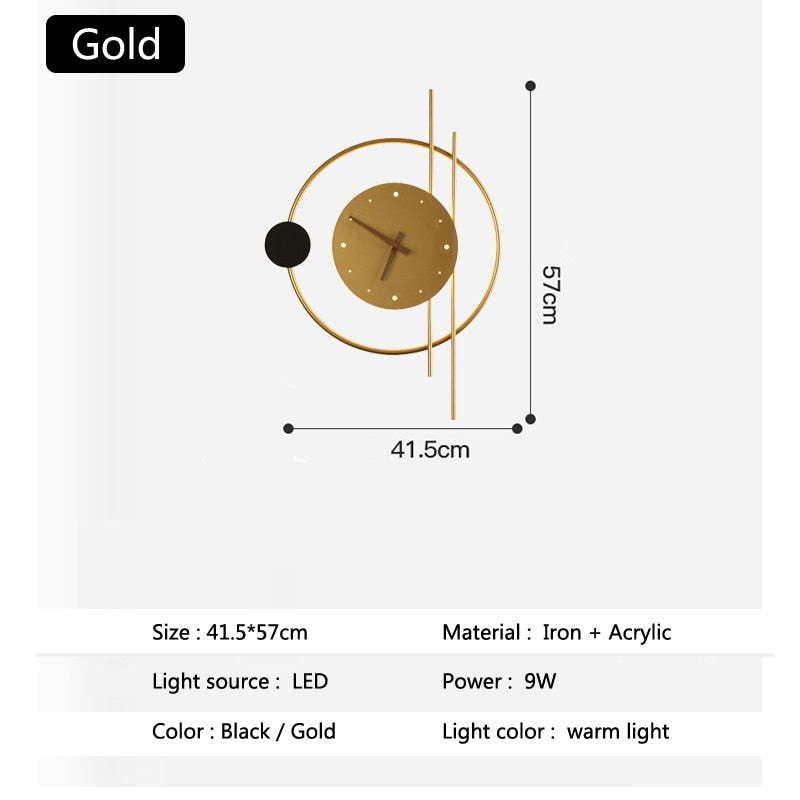 LED Wall Clock Sconce with Acrylic Face – Metal Fixture with Integrated Timepiece for Hallway & Living Room | Thomler