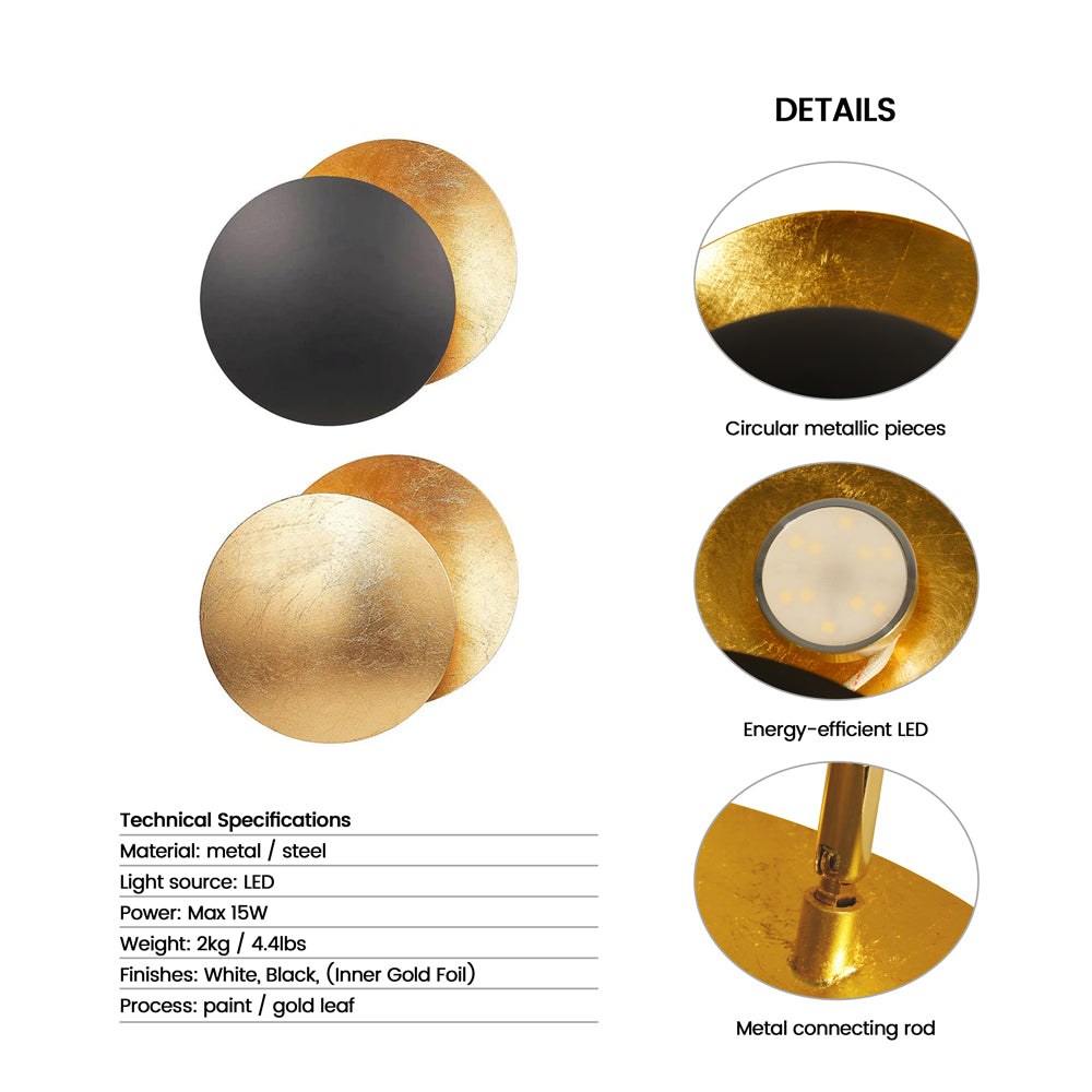 Wall Lamp Aluminum 9 in Adjustable LED Gold White Modern Living Room Bedroom Decorative Light | Thomler
