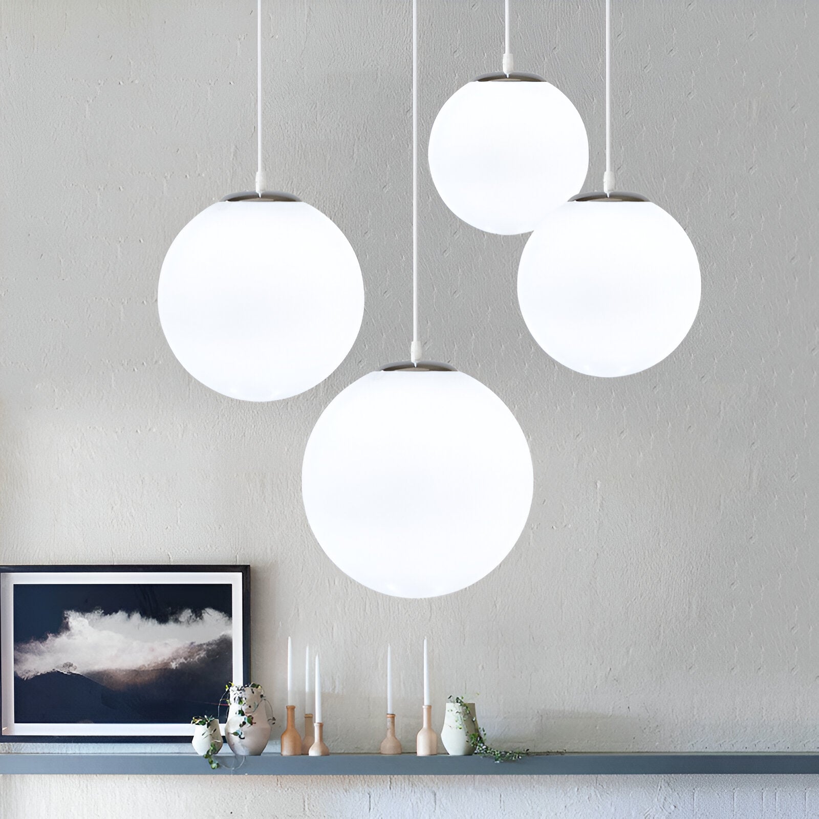 Pendant Light Milky Glass 9.8 in White Dining Room Kitchen Island Hanging Ceiling Lamp Modern Minimalist Globe Fixture | Thomler