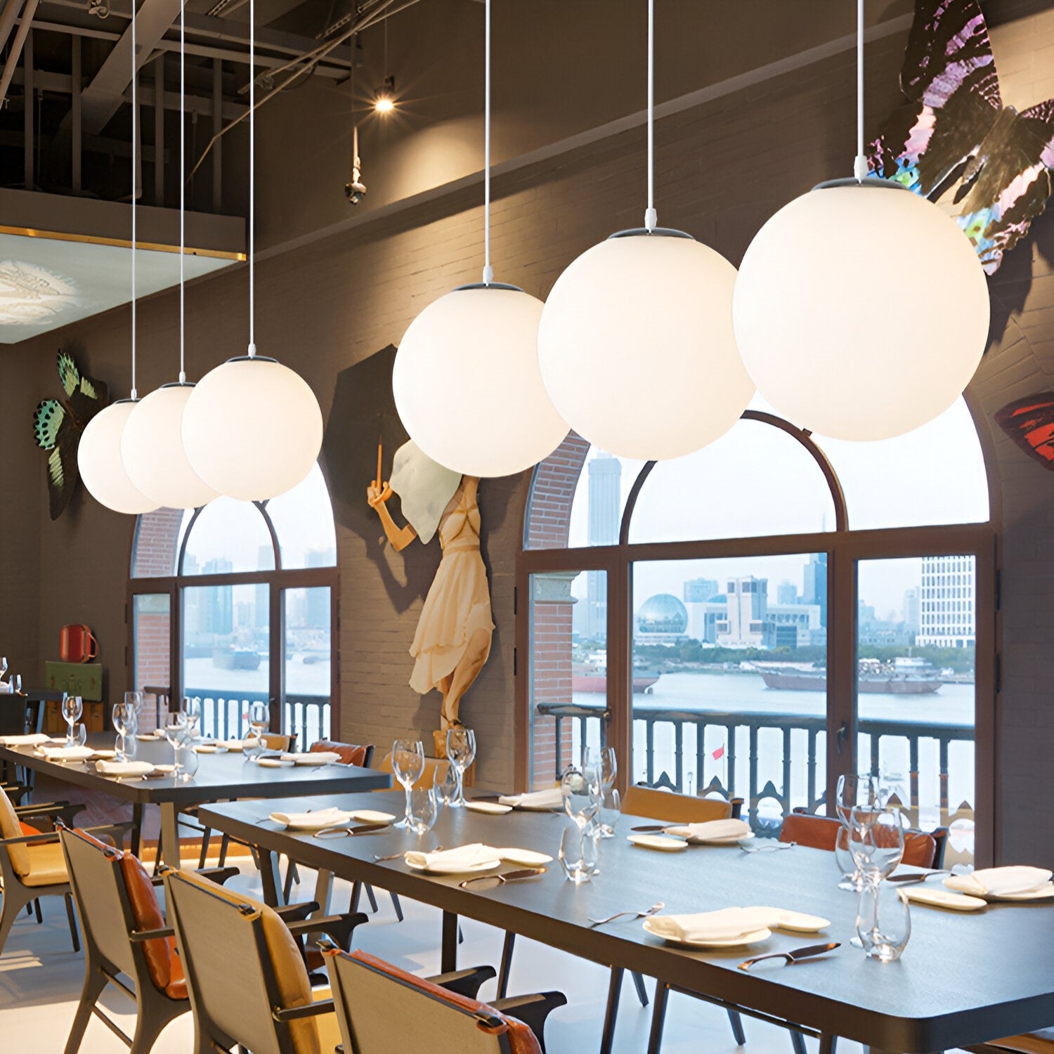 Pendant Light Milky Glass 9.8 in White Dining Room Kitchen Island Hanging Ceiling Lamp Modern Minimalist Globe Fixture | Thomler