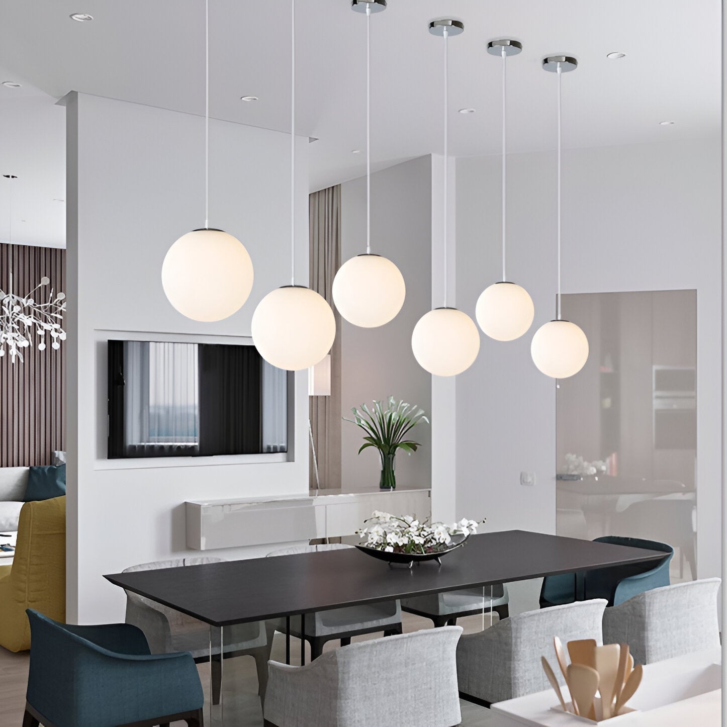 Pendant Light Milky Glass 9.8 in White Dining Room Kitchen Island Hanging Ceiling Lamp Modern Minimalist Globe Fixture | Thomler