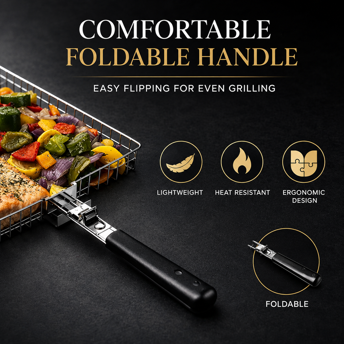 Stainless Steel BBQ Grill Basket for Fish, Vegetables & Small Foods – Open-Grid Grilling Cage with Handle for Outdoor Barbecue | Thomler
