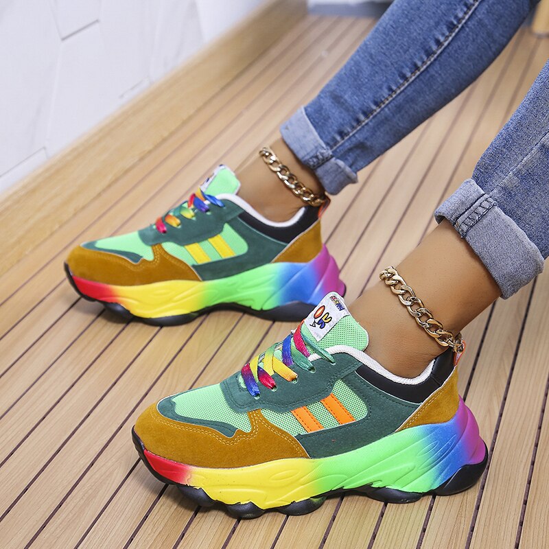 Women's Breathable Lace-Up Sneakers with 1.6 in Platform Sole | Stretchy Fabric Walking Shoes for Everyday Comfort | Lightweight & | Thomler