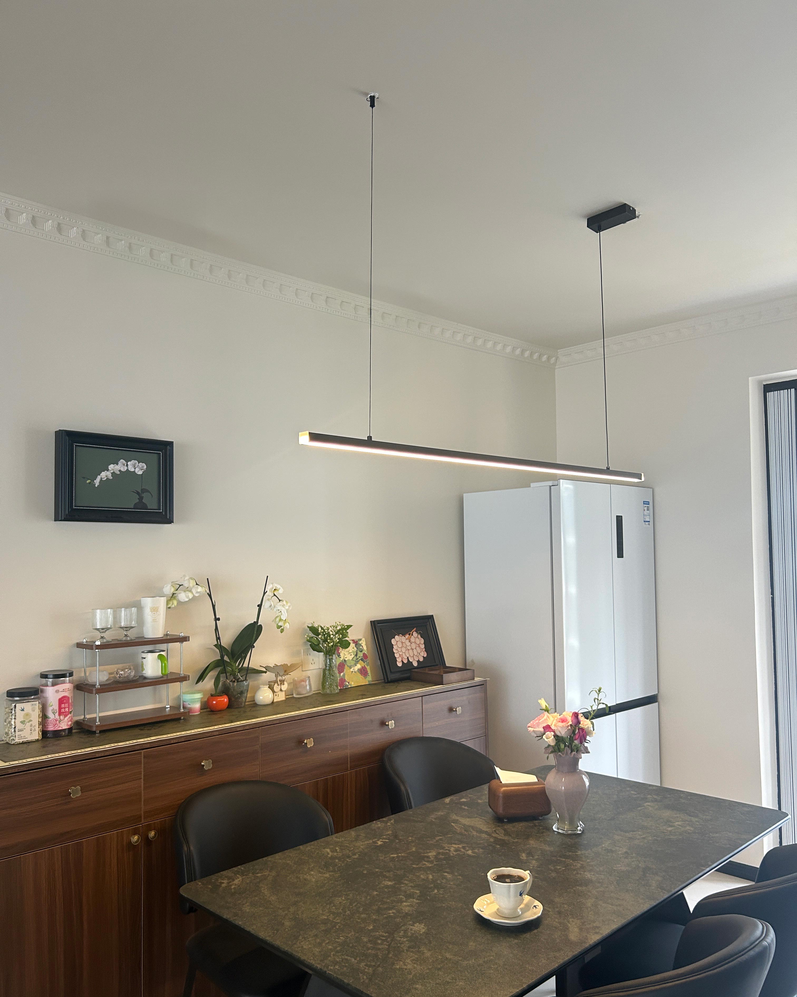 Linear Pendant Light Metal 39 in Adjustable Kitchen Island LED Warm White 3000K-6000K Modern Dining Room Hanging Lamp | Thomler