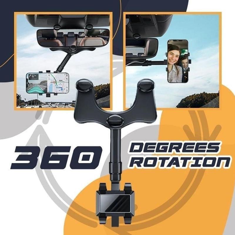 Adjustable Car Mirror Mount for Smartphones - Rotating Clip-On Device Cradle for GPS Navigation and Hands-Free Viewing While Driving | Thomler