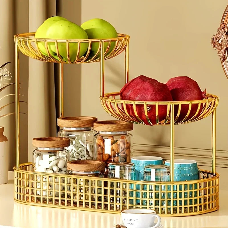 Fruit Bowl Metal 26.0 cm Gold Three Tier Kitchen Counter Storage Snack Display Organiser Serving Stand | Thomler