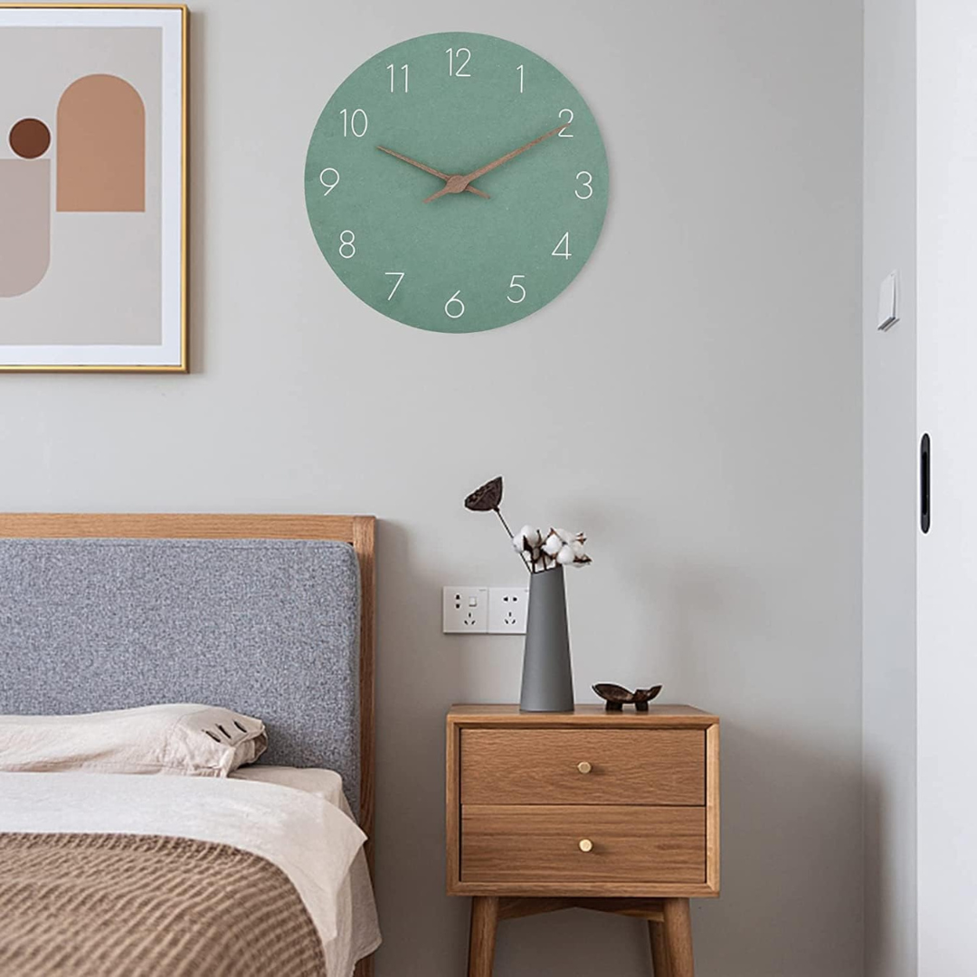 Wooden Wall Clock Silent Quartz Movement No Ticking 11.5 Inch Round Modern Home Office Bedroom Living Room Kitchen Décor Minimalist | Thomler