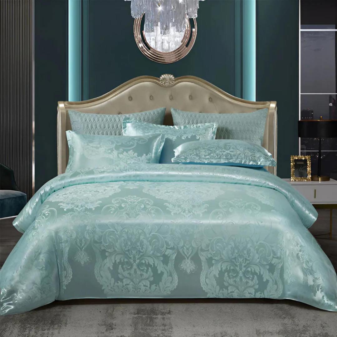 Floral Jacquard Duvet Cover Set Silky Satin Bedding 3-Piece with Pillowcases All Season Breathable Comforter Cover for Bedroom Décor | Thomler
