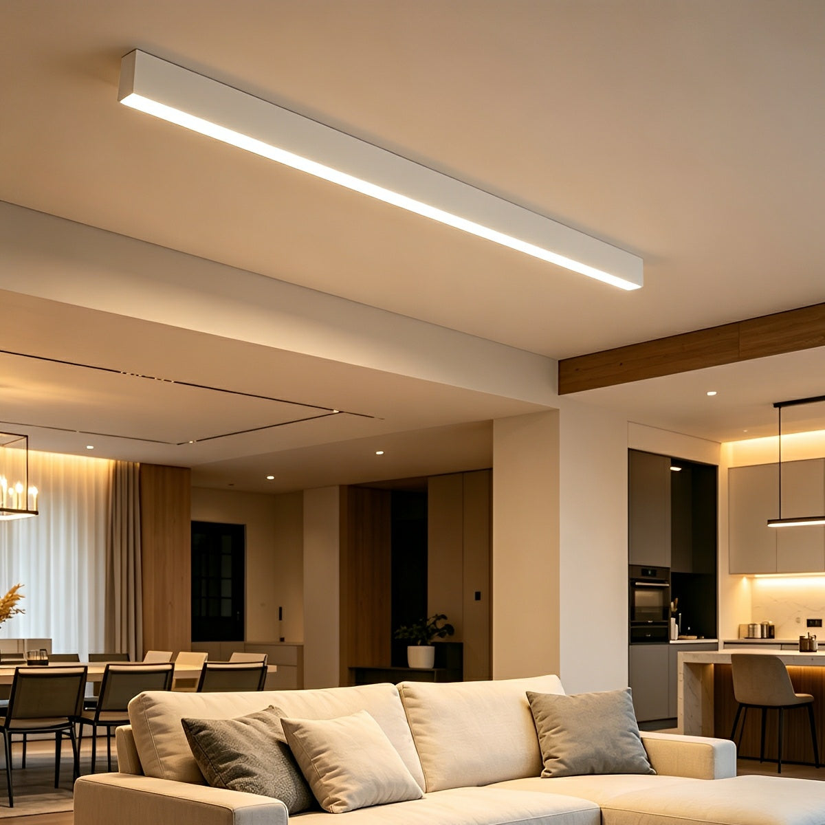 Linear LED Flush Mount Light with Adjustable Brightness & Remote Control for Living Room | Thomler