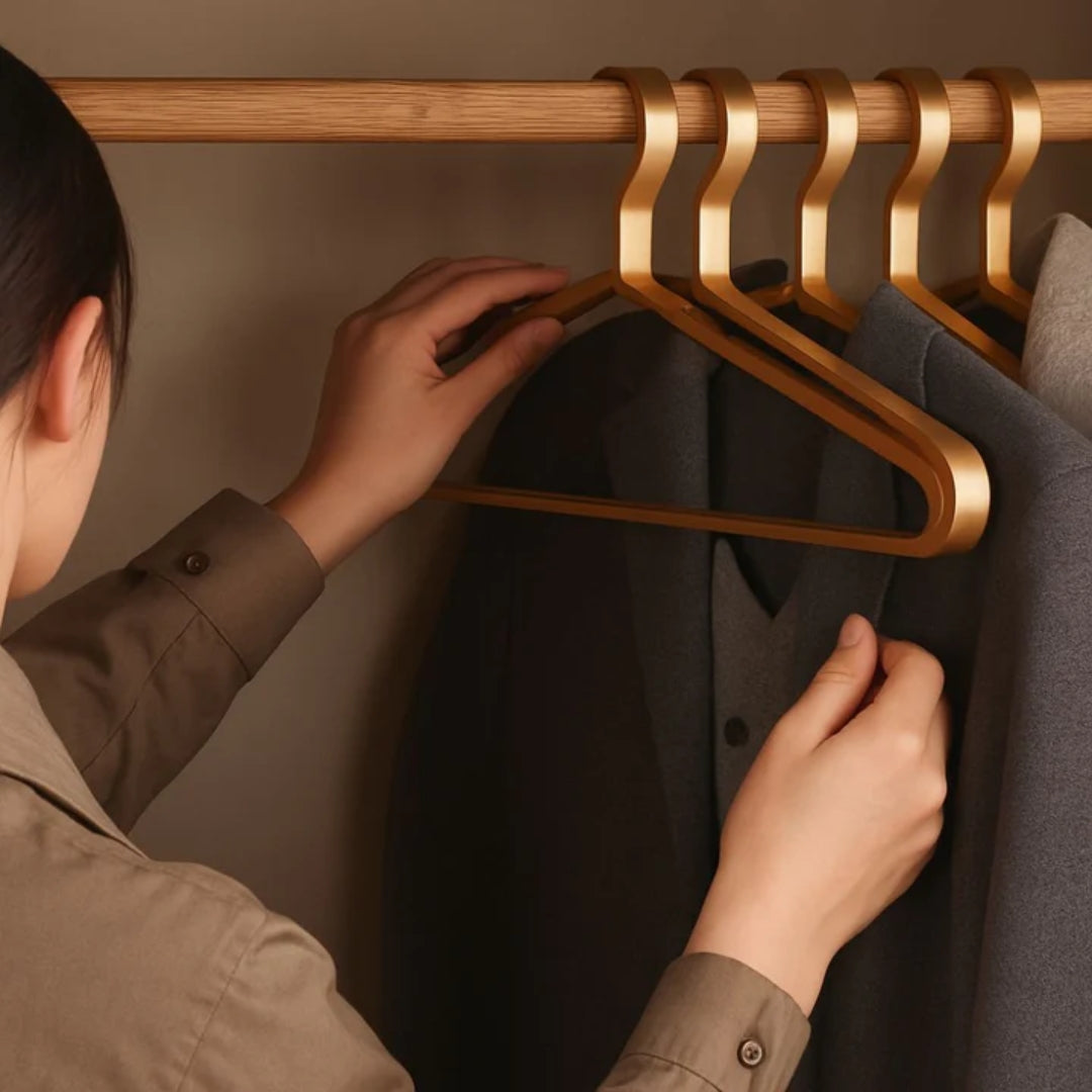 Space-Saving Aluminum Clothes Hangers Set of 4 for Closet Organization, Non-Slip Design for Jackets Dresses Shirts & Business Attire | Thomler