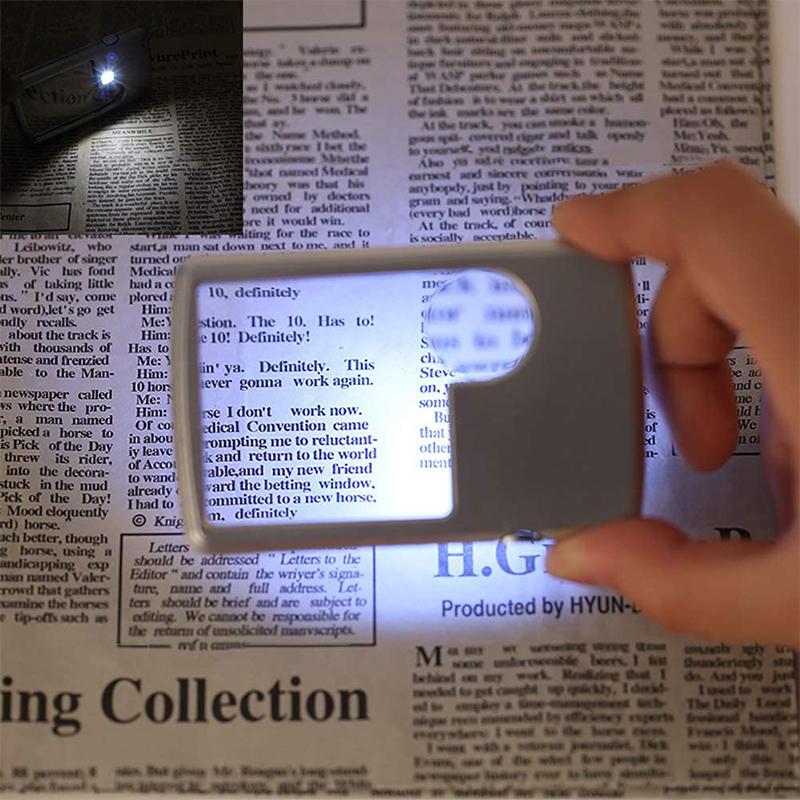 Pocket LED Magnifier with Light for Reading – Dual Lens 3X & 6X Credit Card Size Travel Magnifying Glass for Seniors Books Maps Menus | Thomler