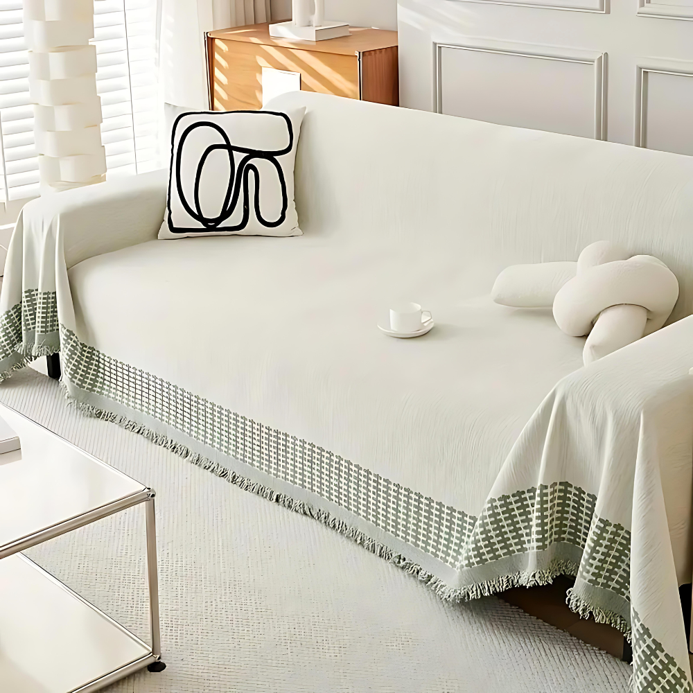 Woven Throw Blanket with Tassels for Sofa and Couch – Soft Cotton Chenille Cover for Living Room and Bedroom | Thomler
